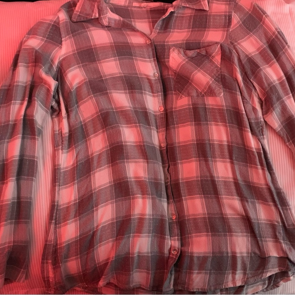 Gray and white, plaid button up.